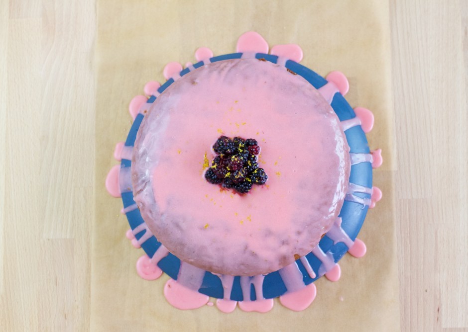 lemon cake with Oregon blackberry glaze