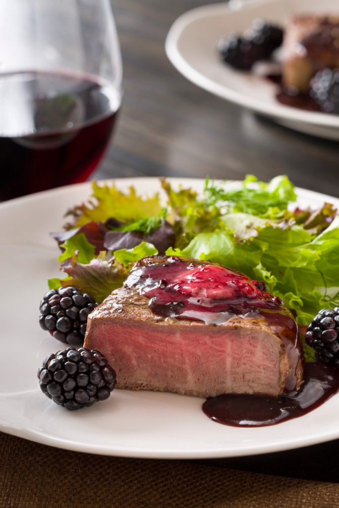 peppered filet mignon with blackberry glaze