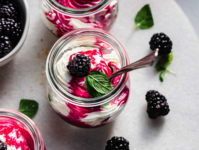 Cheesecake Mousse with Blackberry Purée - Oregon Raspberries & Blackberries